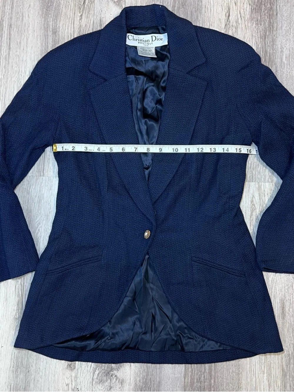 Christian Dior Boutique Navy Textured Blazer Jacket Size 8